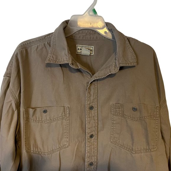 Arizona Button Up Shirt Mens XL Tan Safari Work Button Pockets Relaxed VINTAGE - Picture 9 of 9